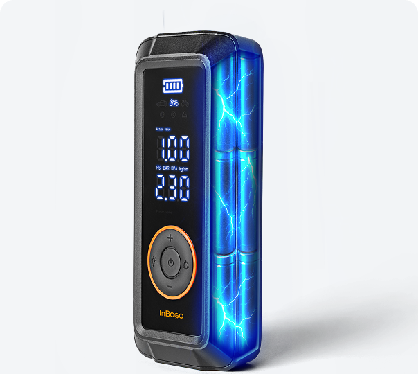 Compresor de aire portátil Inbogo con linterna LED y función de cargador integrado