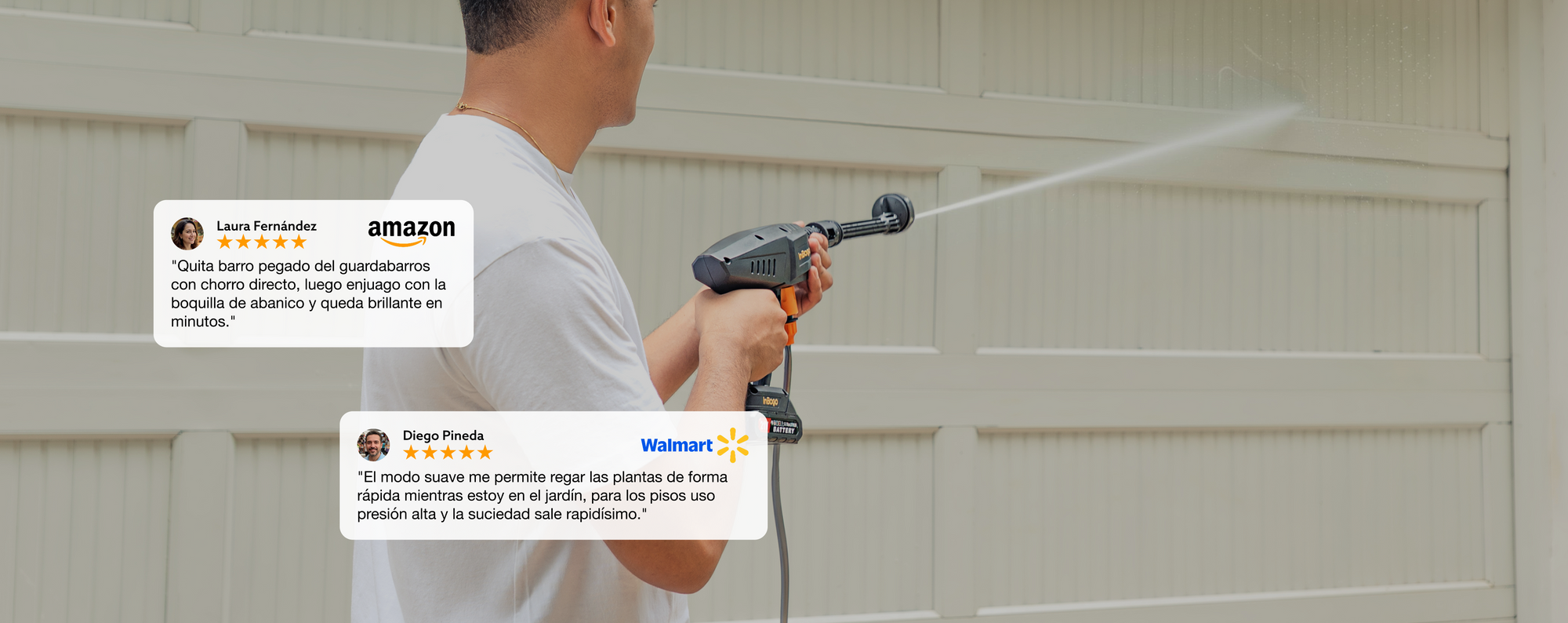 Compresor portátil Inbogo con pantalla LED proyectada y reseñas positivas de clientes