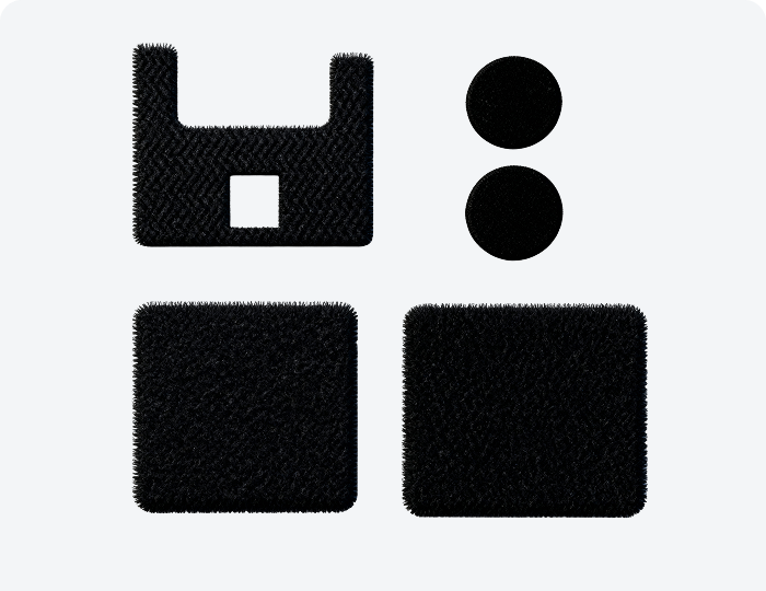 Piezas de velcro y adhesivos incluidos para instalar fácilmente.