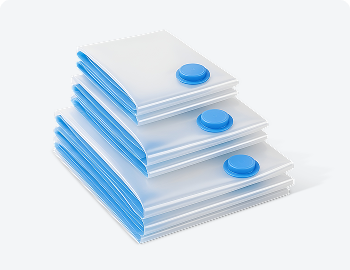 Juego de bolsas al vacío Inbogo en tres tamaños diferentes, ideales para guardar ropa, cobijas y textiles.